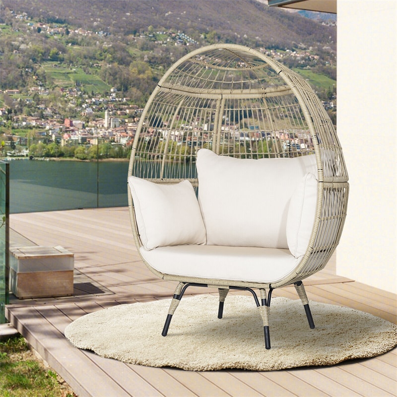 Oversized Outdoor Wicker Egg Chair Patio Rattan Basket Chair with Cushions & Pillows