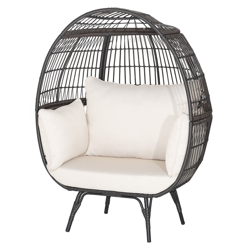 Oversized Outdoor Wicker Egg Chair Patio Rattan Basket Chair with Cushions & Pillows