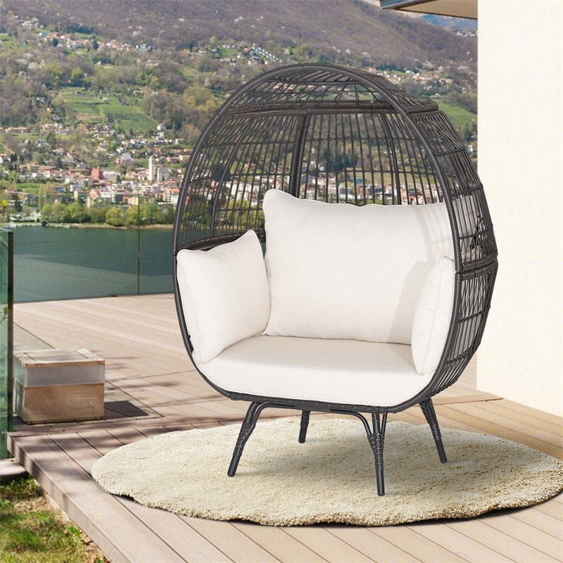 Oversized Outdoor Wicker Egg Chair Patio Rattan Basket Chair with Cushions & Pillows