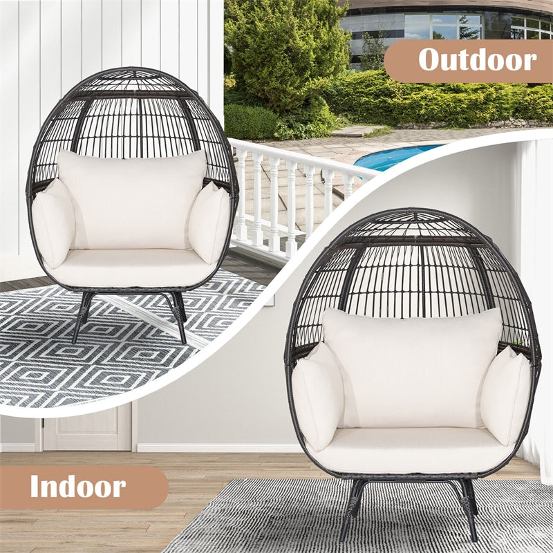 Oversized Outdoor Wicker Egg Chair Patio Rattan Basket Chair with Cushions & Pillows