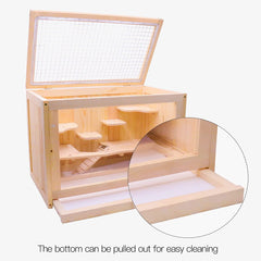 The wooden small animal cage has good ventilation and visibility. It provides your small animal a huge place to move around.