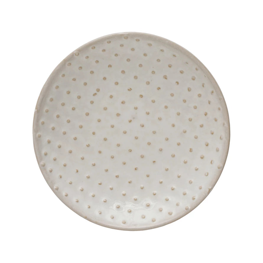 Embossed Stoneware Hobnail Plate with Reactive Glaze