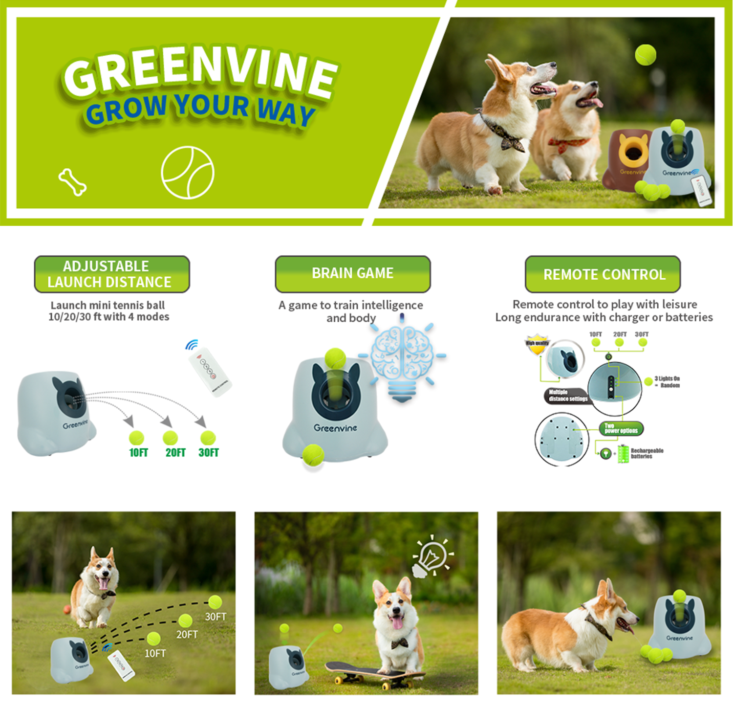 Greenvine Automatic Ball Launcher Dog Ball Thrower Chuck it Fetch Mach