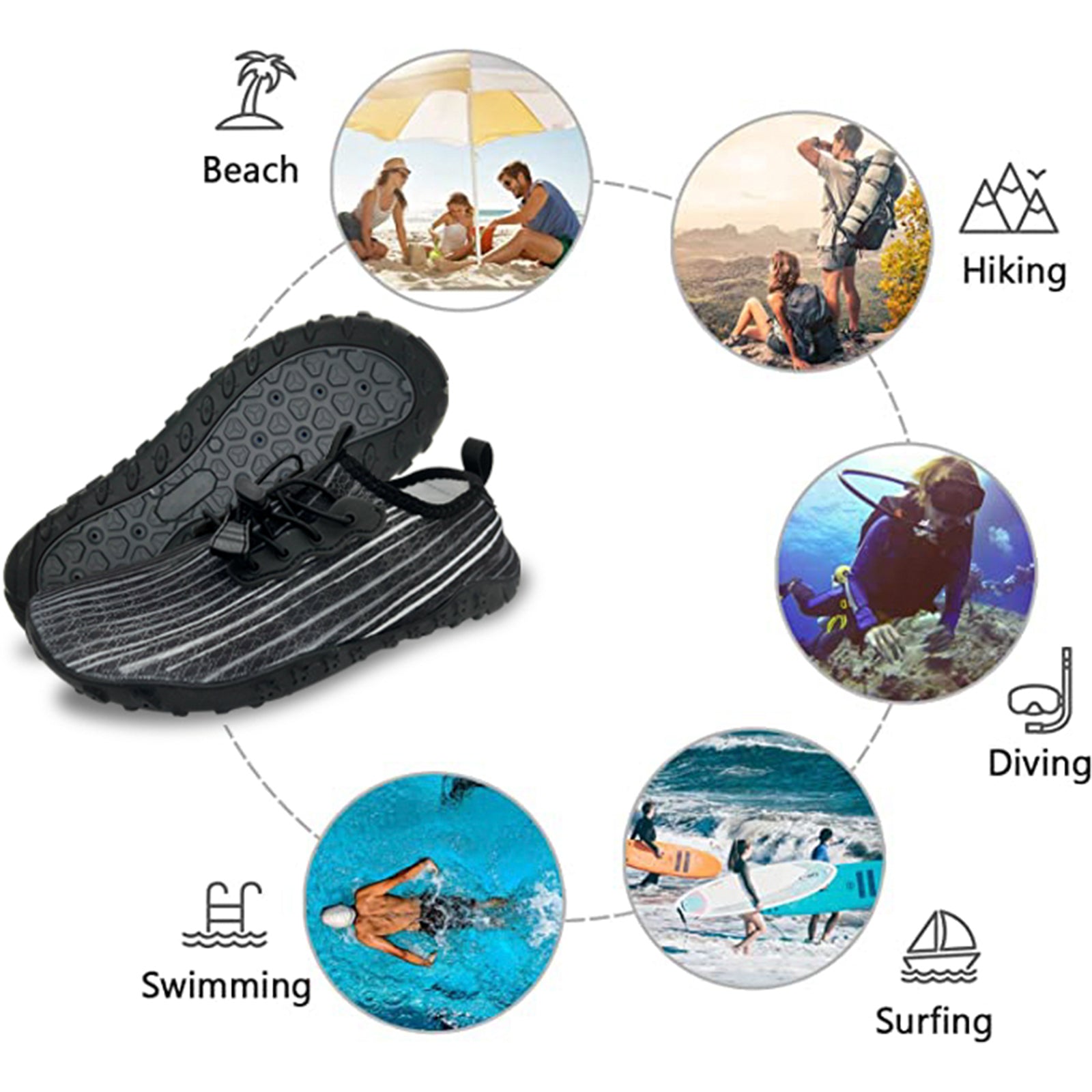 Water Shoes for Men and Women Soft Breathable Slip-on Aqua Shoes Aqua Socks for Swim Beach Pool Surf Yoga (Black Size US 8.5)