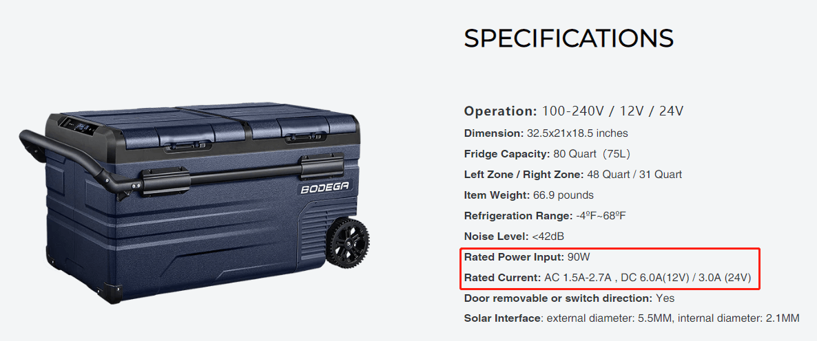TWW75 car fridge specification