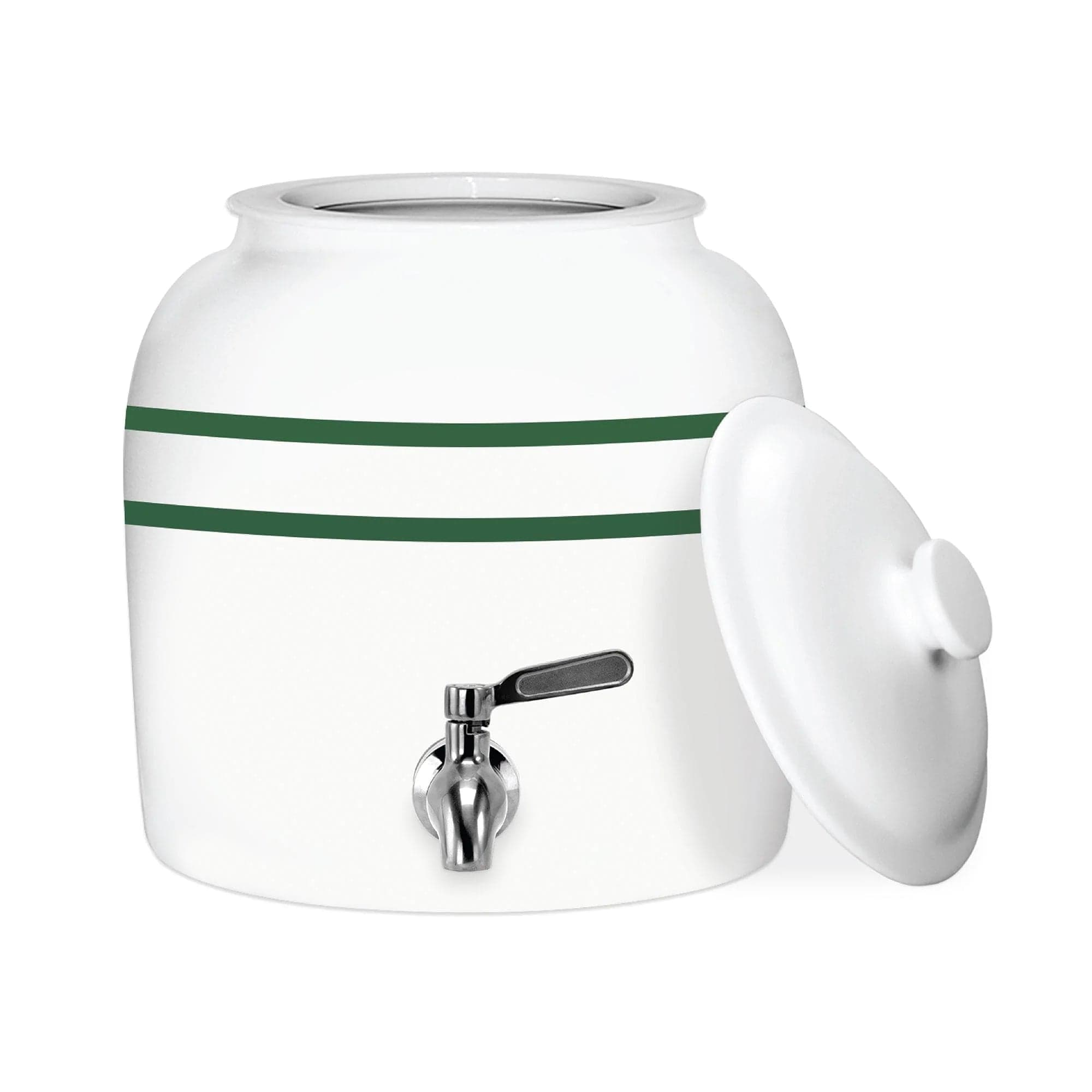 GEO Porcelain Ceramic Crock Water Dispenser - Green Stripe