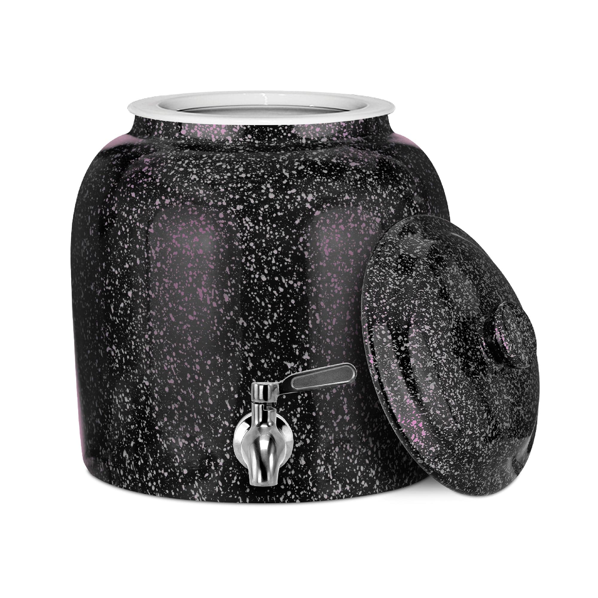 GEO Porcelain Ceramic Crock Water Dispenser - Black w/ Pink Speckles