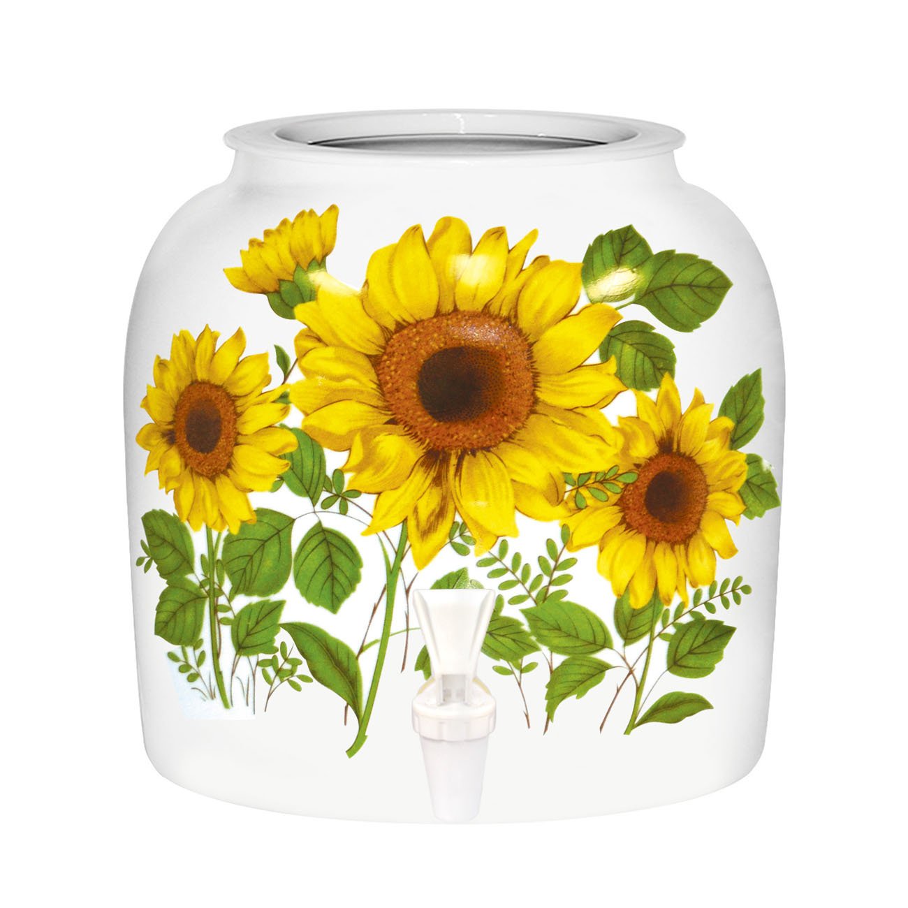 GEO Porcelain Ceramic Crock Water Dispenser - Three Sunflowers