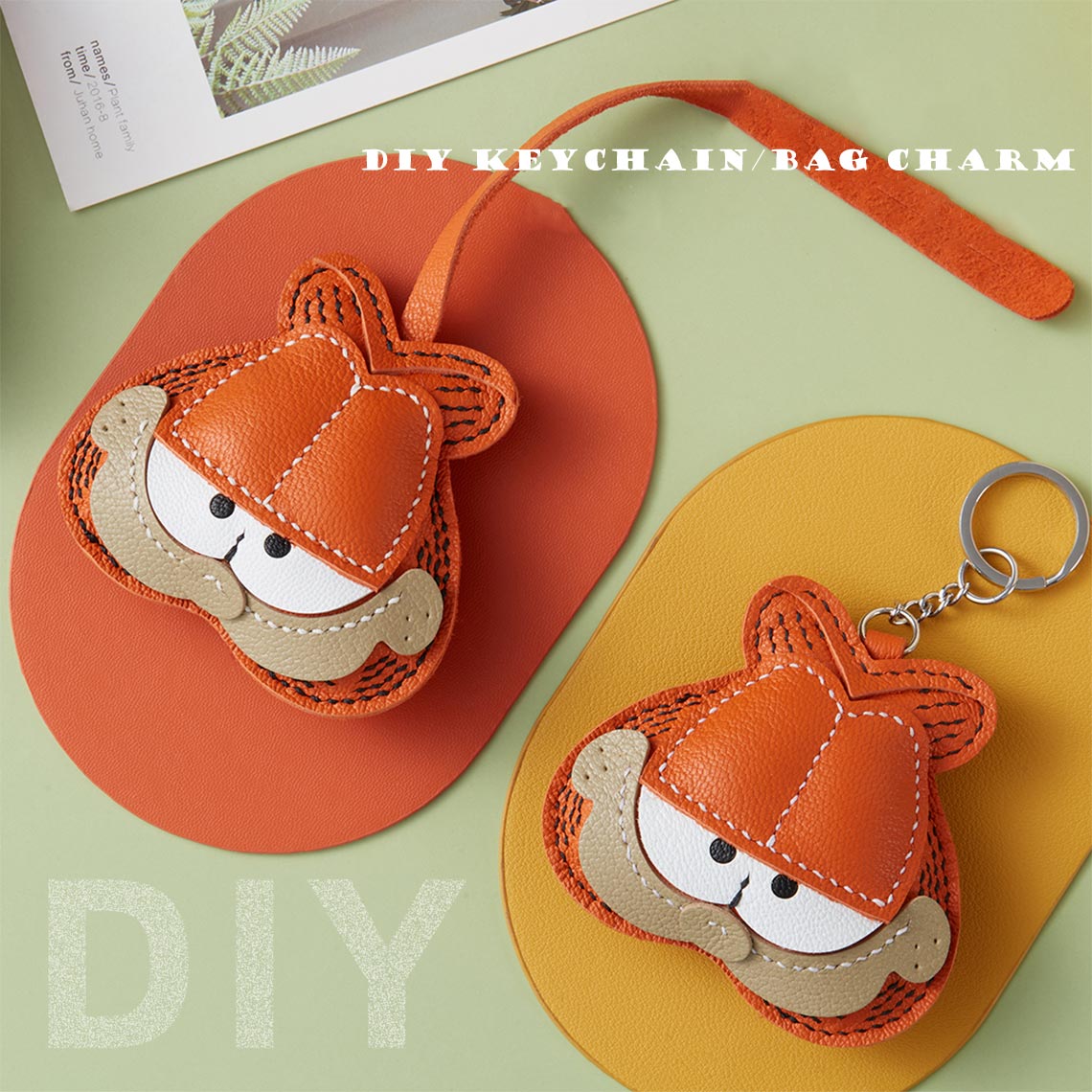 POPSEWING? Sheep Leather Garfield Cat Keychain DIY Kit