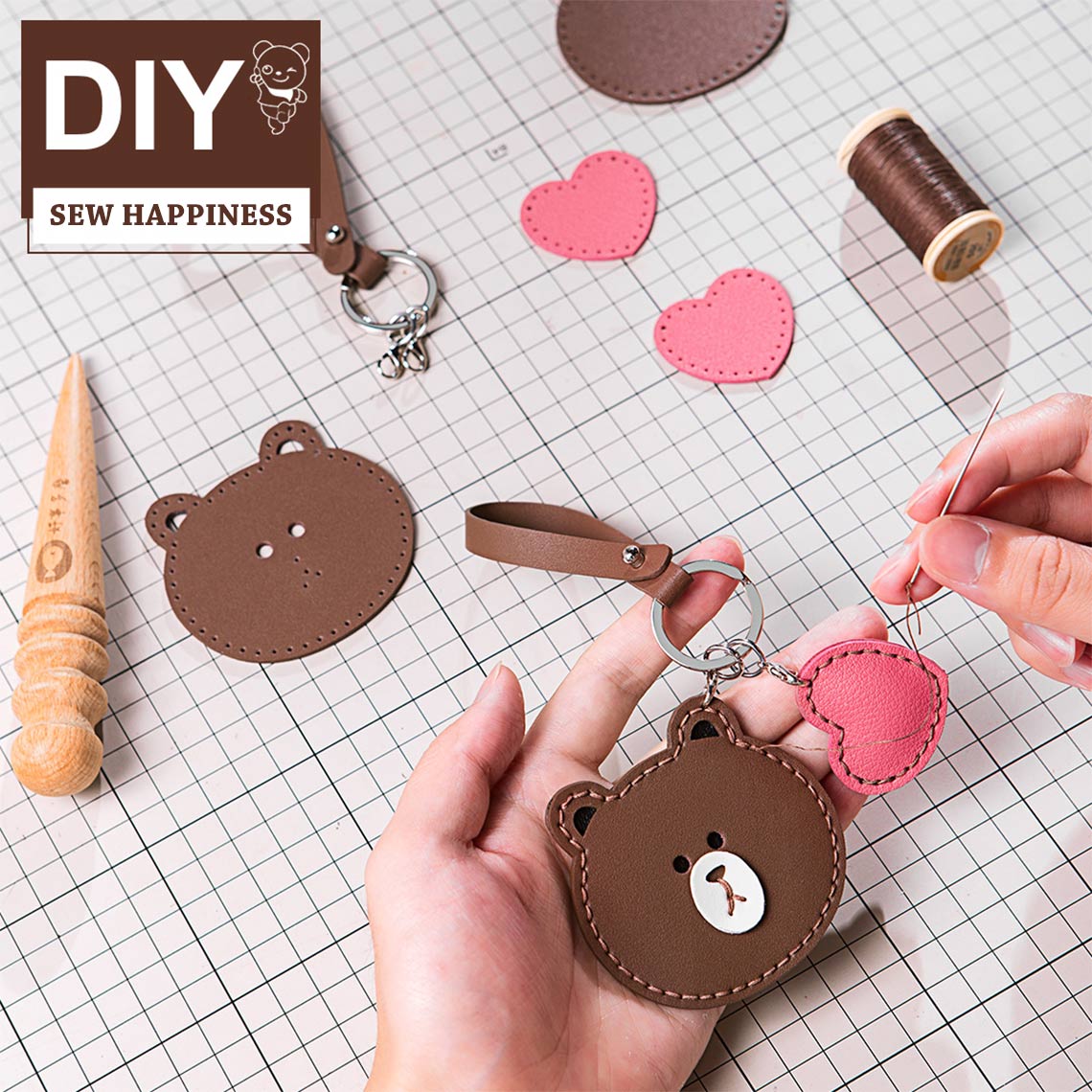 POPSEWING? Leather Bear Bunny Keychain DIY Kit