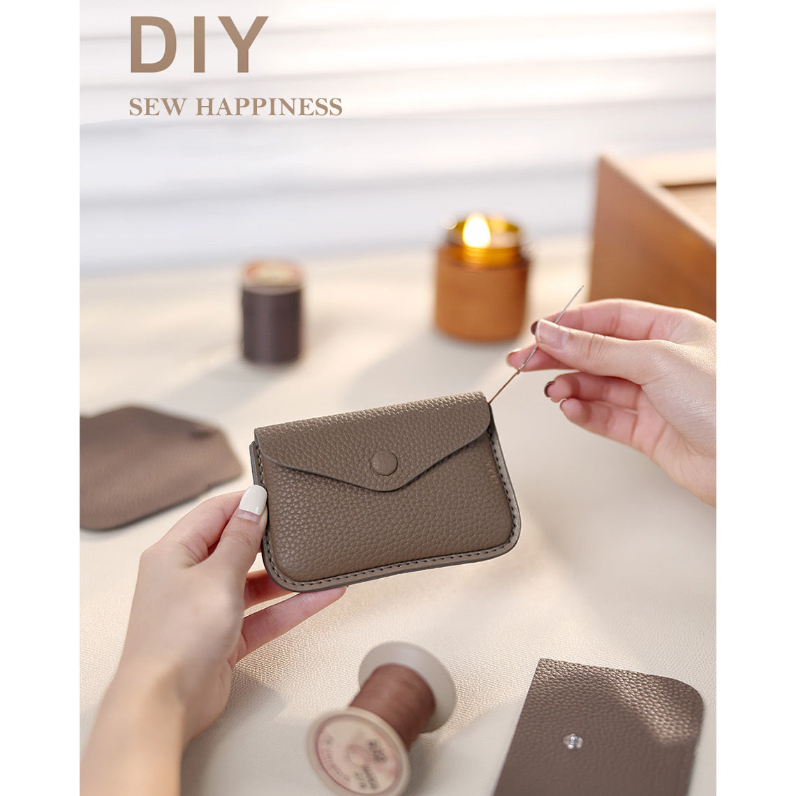 POPSEWING? Top Grain Leather Envelope Card Holder DIY Kit