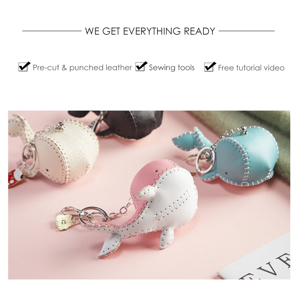 POPSEWING? Sheep Leather Whale Keychain DIY Kit