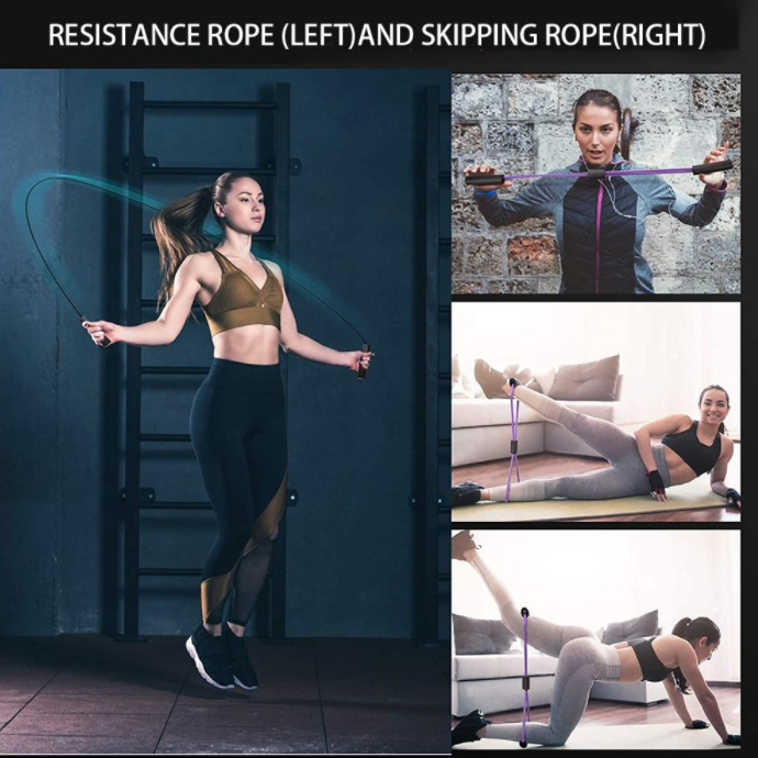 5 in 1 Fitness Equipment Kit with Abdominal Wheel Resistance Bands Jump Rope Pump Grips Knee Mat