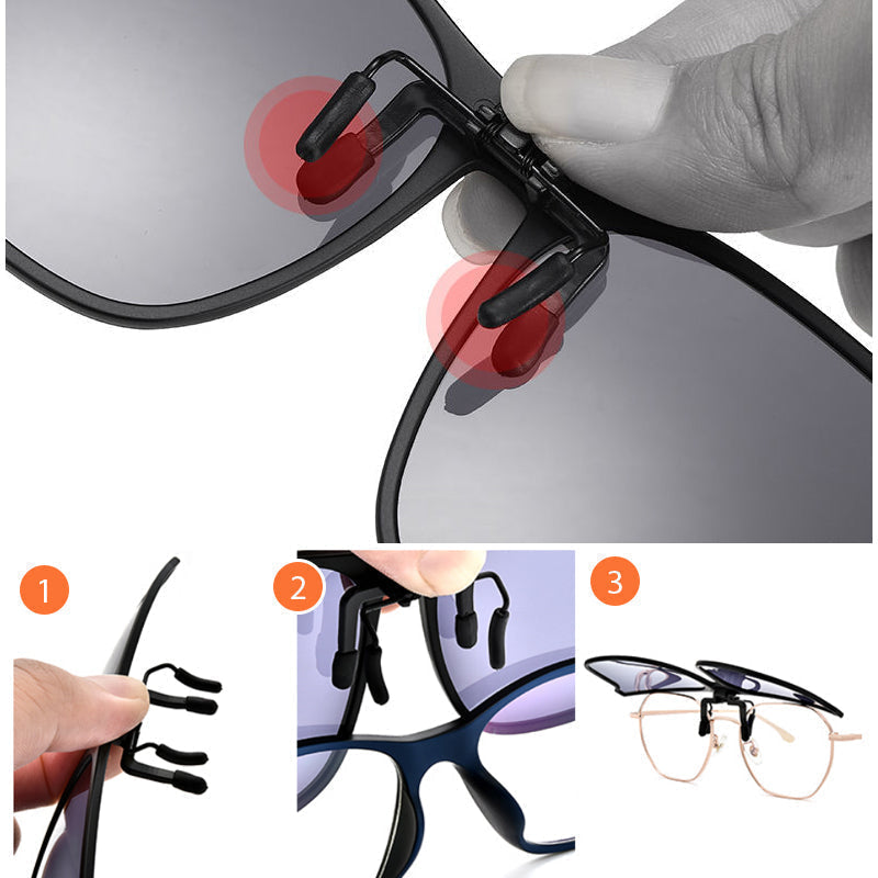New polarized clip-on flip-up sunglasses