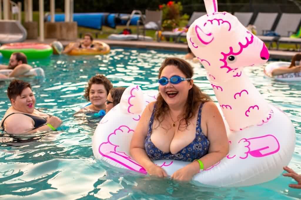 arms hair removal plus size women play water at pool party