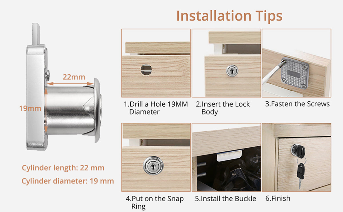 Kamtop 4PCS Cam Lock 22mm with Key Security