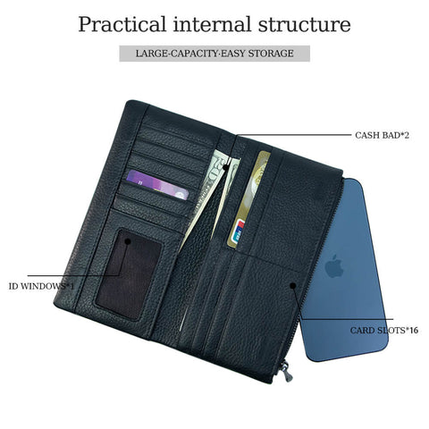 Cossroll Men Women Bifold Cowhide Leather Long Wallets Manufacturer