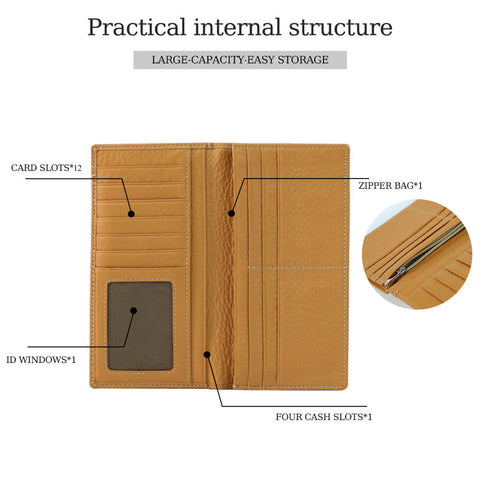 Cossroll Men Women Bifold Long Cowhide Leather Wallets Manufacturer