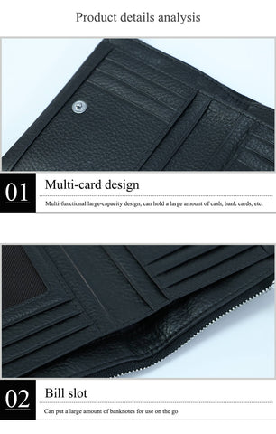 Bifold Zipper Lychee Cowhide Leather Wallets Manufacturer
