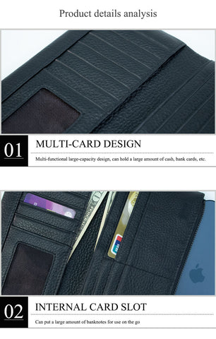 Cossroll Men Women Bifold Cowhide Leather Long Wallets Manufacturer