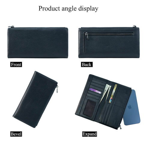 Cossroll Men Women Bifold Cowhide Leather Long Wallets Manufacturer