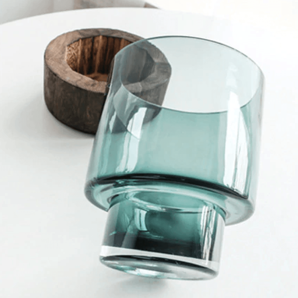Serenity Wood Base Glass Vases