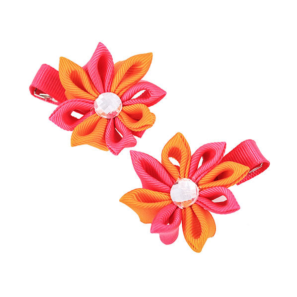 Kanzashi Flower Dual Color Point Petal Hair Clip [Pair]