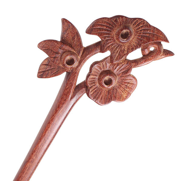 CrystalMood Handmade Carved Wood Hair Stick Blooming