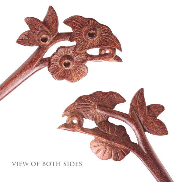 CrystalMood Handmade Carved Wood Hair Stick Blooming