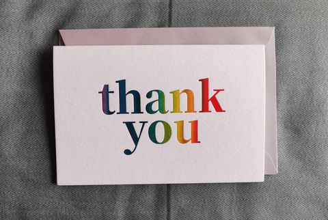 letterpress Rainbow color thank you card