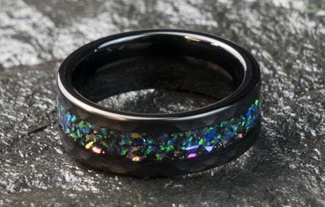 Black Tungsten Rings With Blue Opal