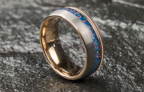 Tungsten Wedding Bands With Multicolor Opal