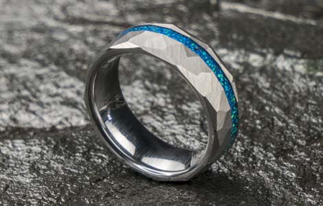 Tungsten Wedding Bands With Blue Opal
