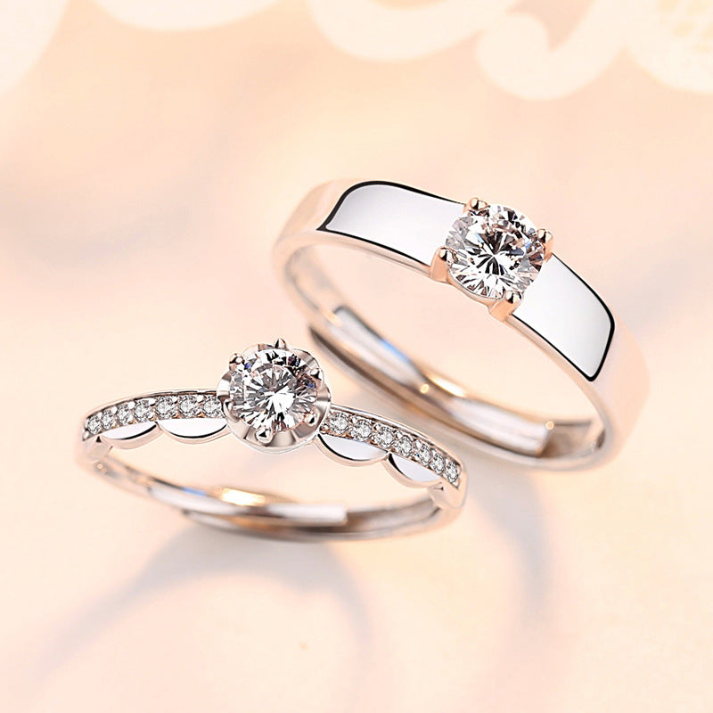 Solitaire Couple Engagement Rings Set for Two