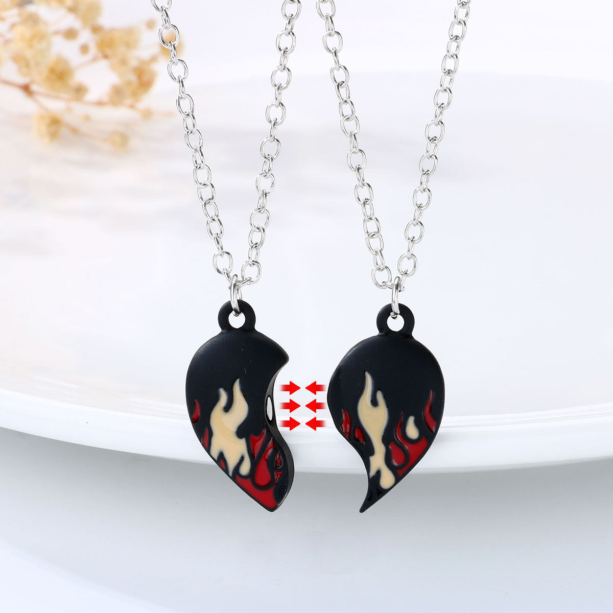 Engravable Connecting Half Hearts Couple Necklaces Gift Set