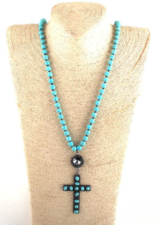 Long Boho Beads Necklace with Pendant