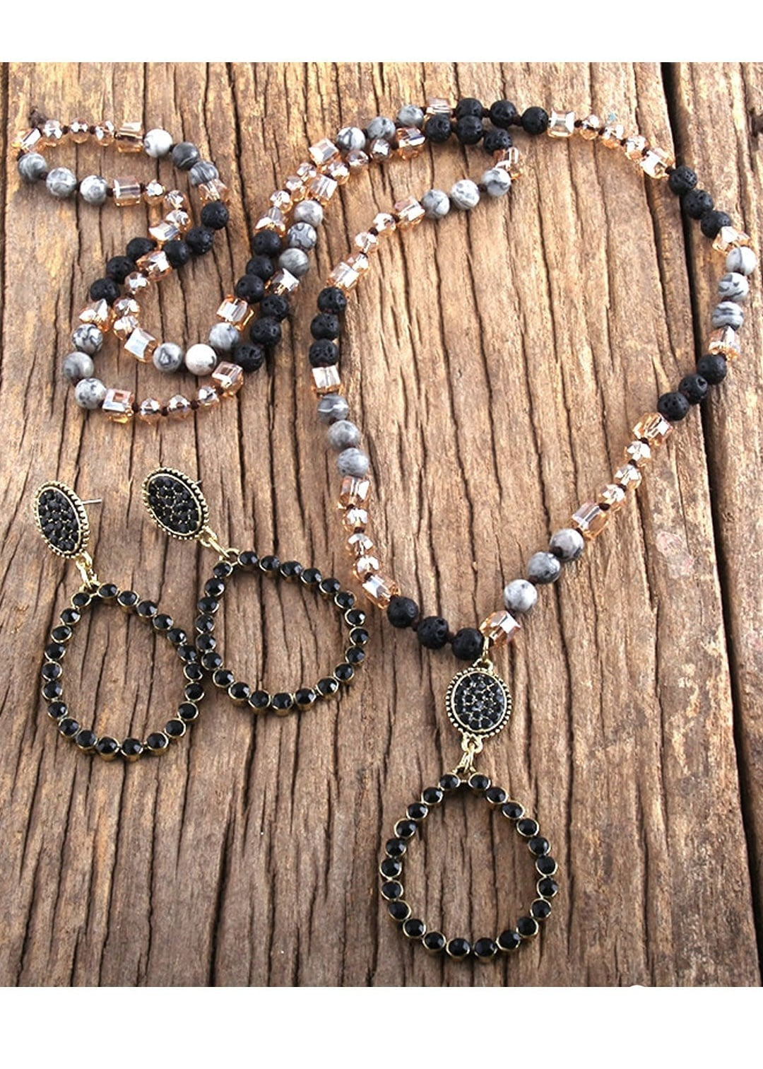 Boho Necklace Long - Natural Stone