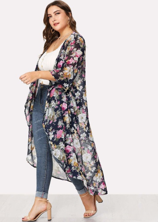 Long Semi Sheer Floral Boho Kimono