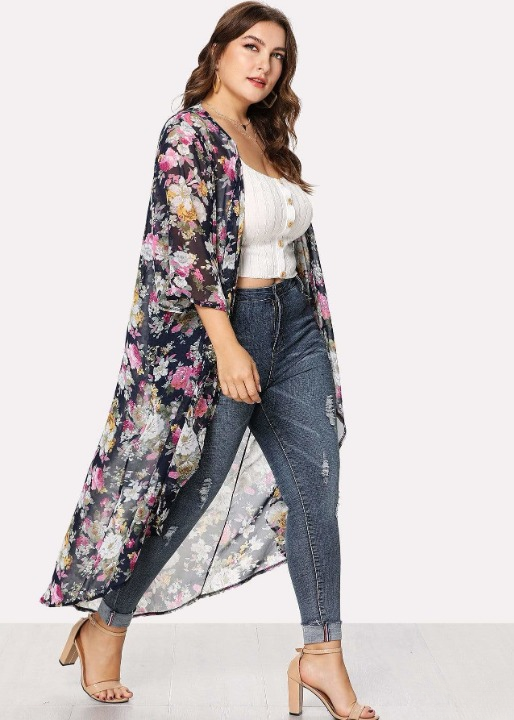 Long Semi Sheer Floral Boho Kimono