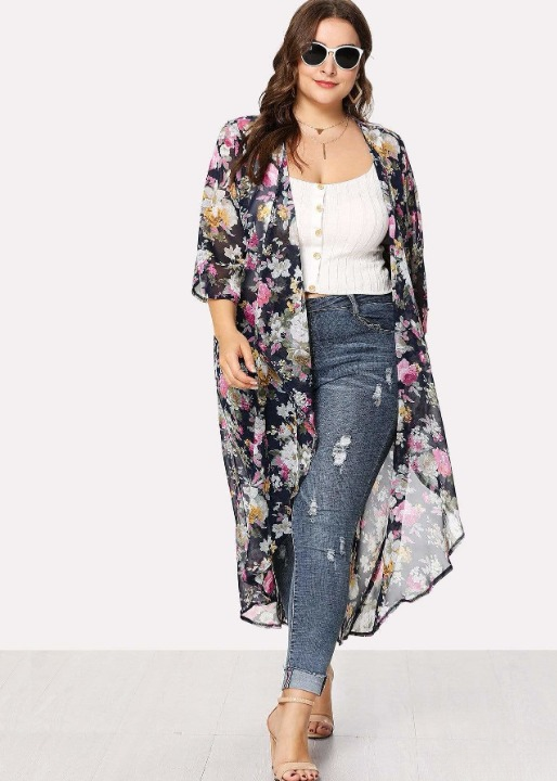 Long Semi Sheer Floral Boho Kimono