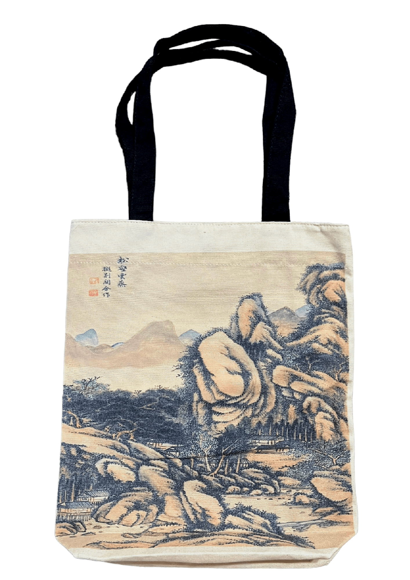 Ancient China mountainous landscape tote bag