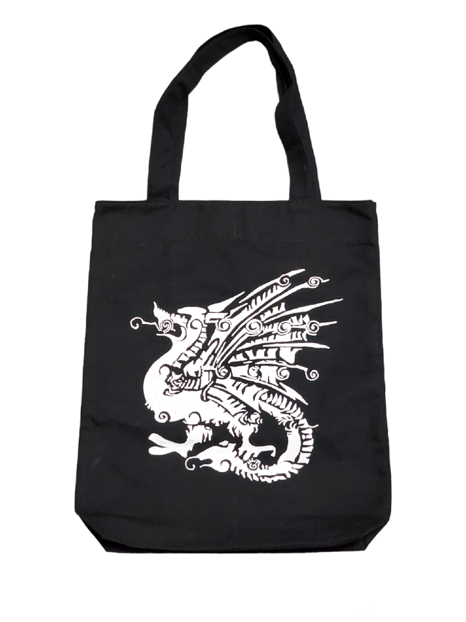 Kingdom of Dragon black tote bag - Handmade Drawing