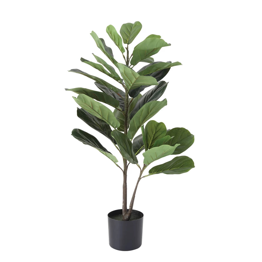 Faux Fiddle Fig Leaf Plant in Pot