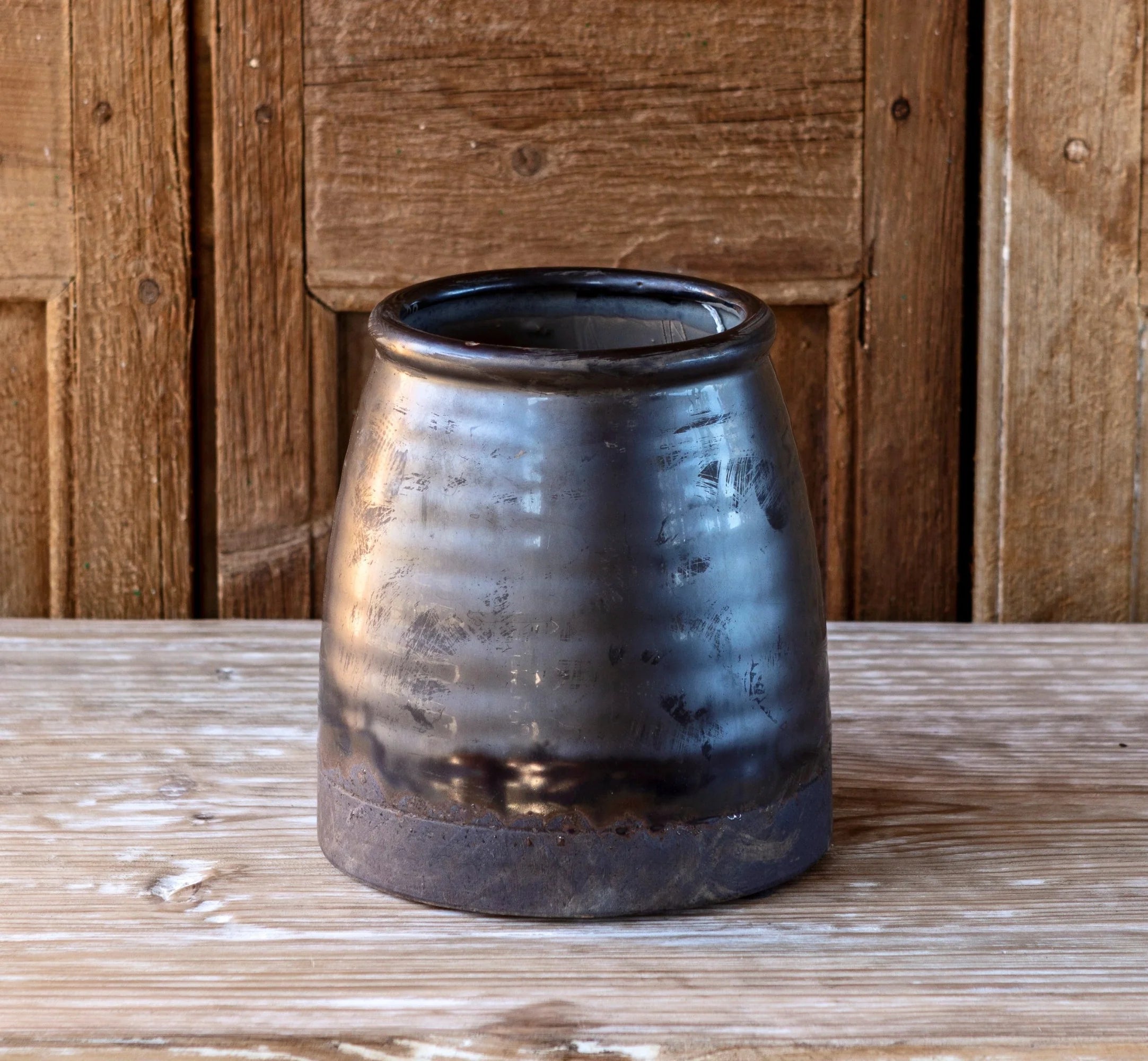 Smoked Glazed Pottery Butterchurn Vase