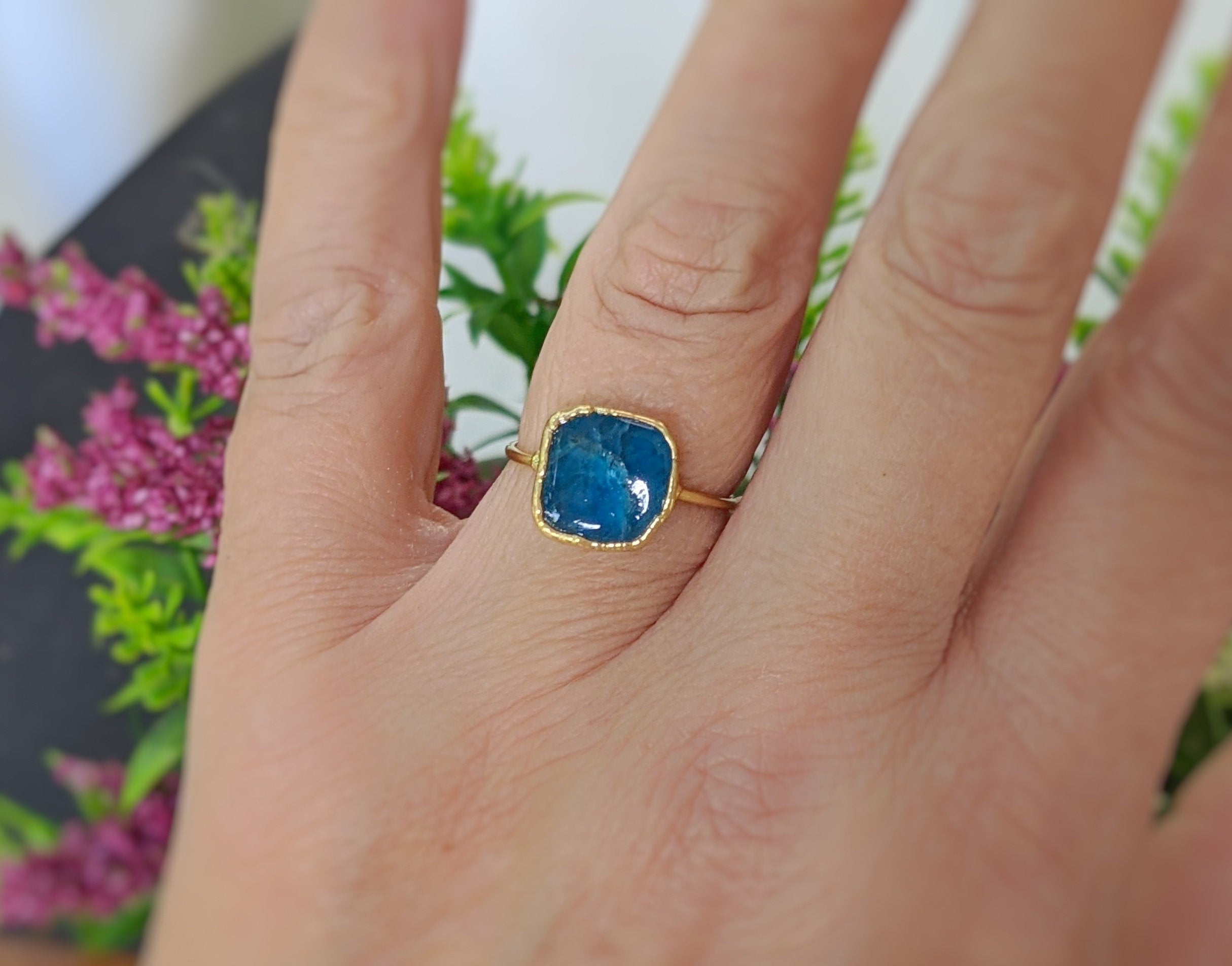 Natural blue Apatite ring