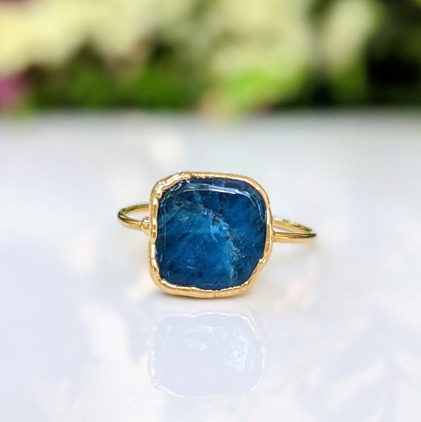 Natural blue Apatite ring