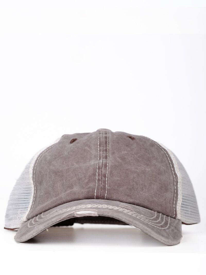 GIRLS Light Brown Distressed Hat with Mesh