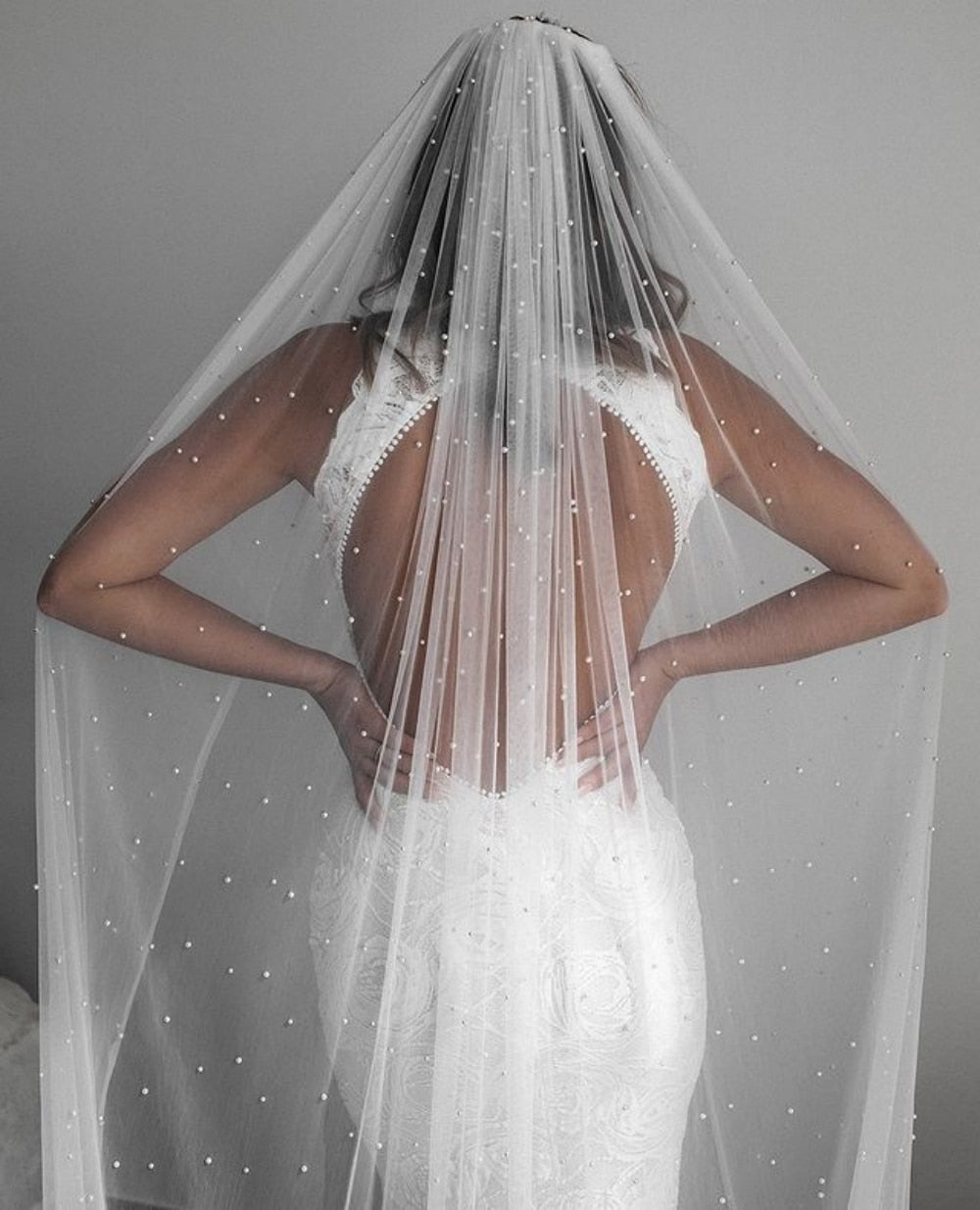 One Layer Pearl Bridal Wedding Veil