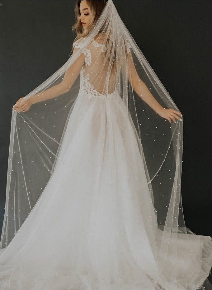 One Layer Pearl Bridal Wedding Veil