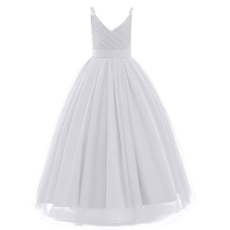 Elegant Girls Big Bow Dress Teen Girl White Ceremony Long Robe Clothing Kids Bridesmaid Wedding